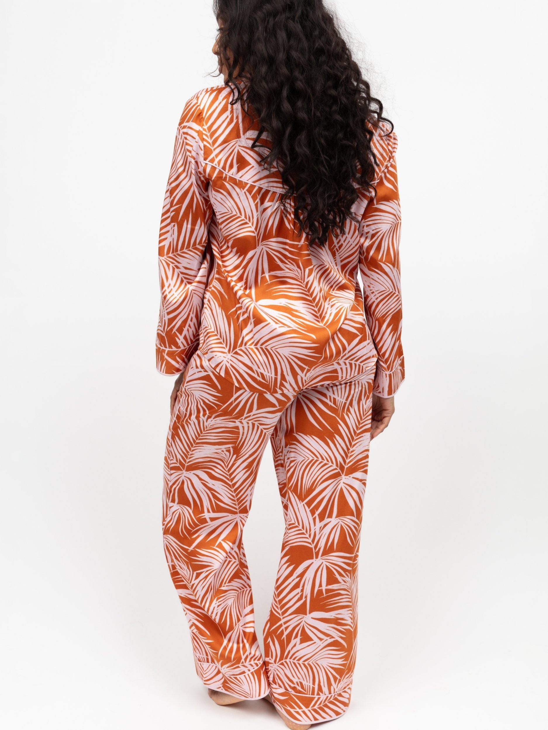 Product image 3 of 4, which shows Fable & Eve Camden Palm Print Long Pyjama Set, Burnt Orange, 8