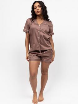 Fable & Eve Fulham Short Sleeve Shorty Pyjama Set, Mocha, Mocha