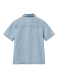 Benetton Kids' Denim Short Sleeved Checked Shirt, Sky Blue