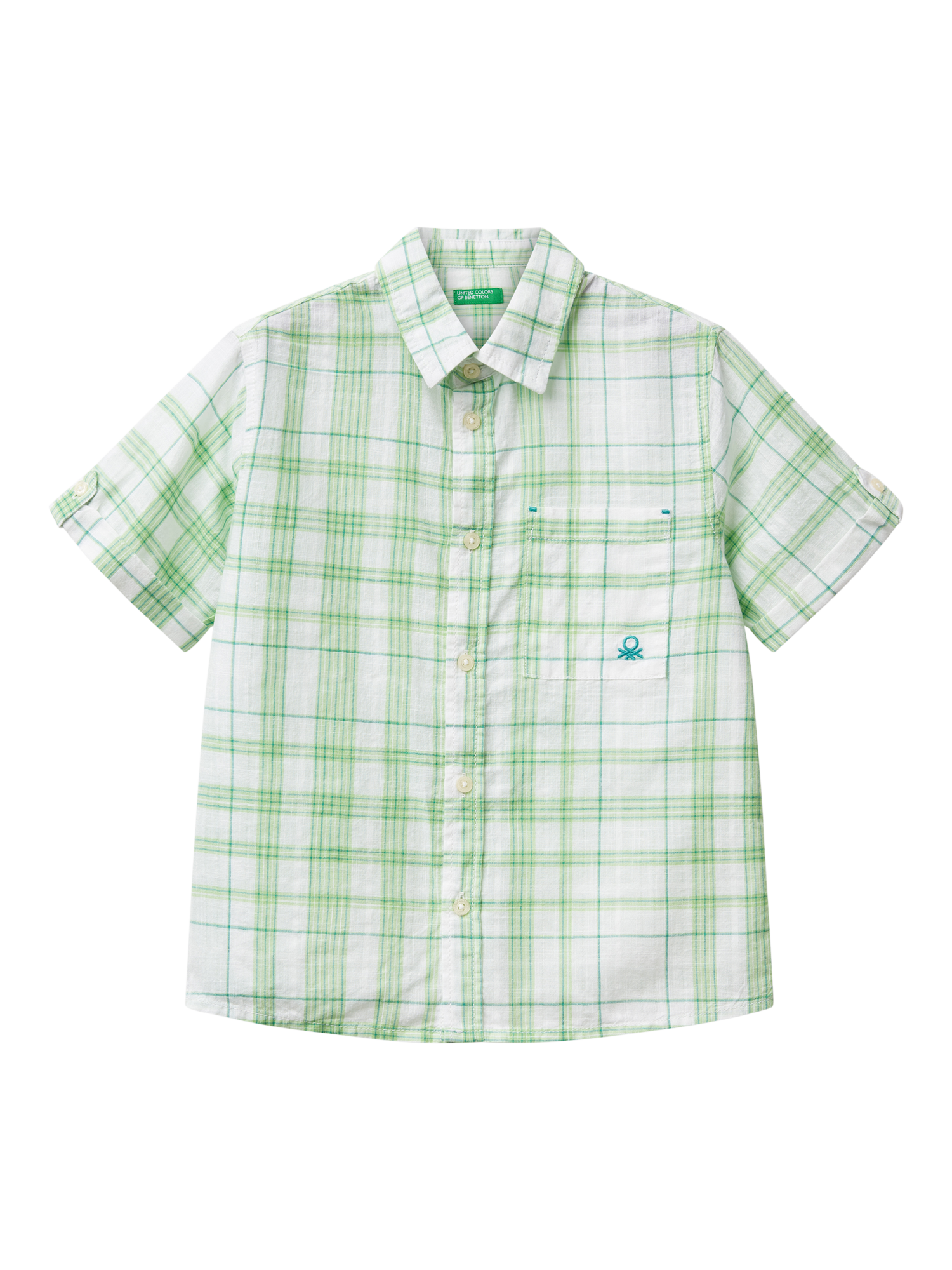 Product image 1 of 3, which shows Benetton Kids' Cotton Short Sleeved Checked Shirt, Multicolor, 3-4 years