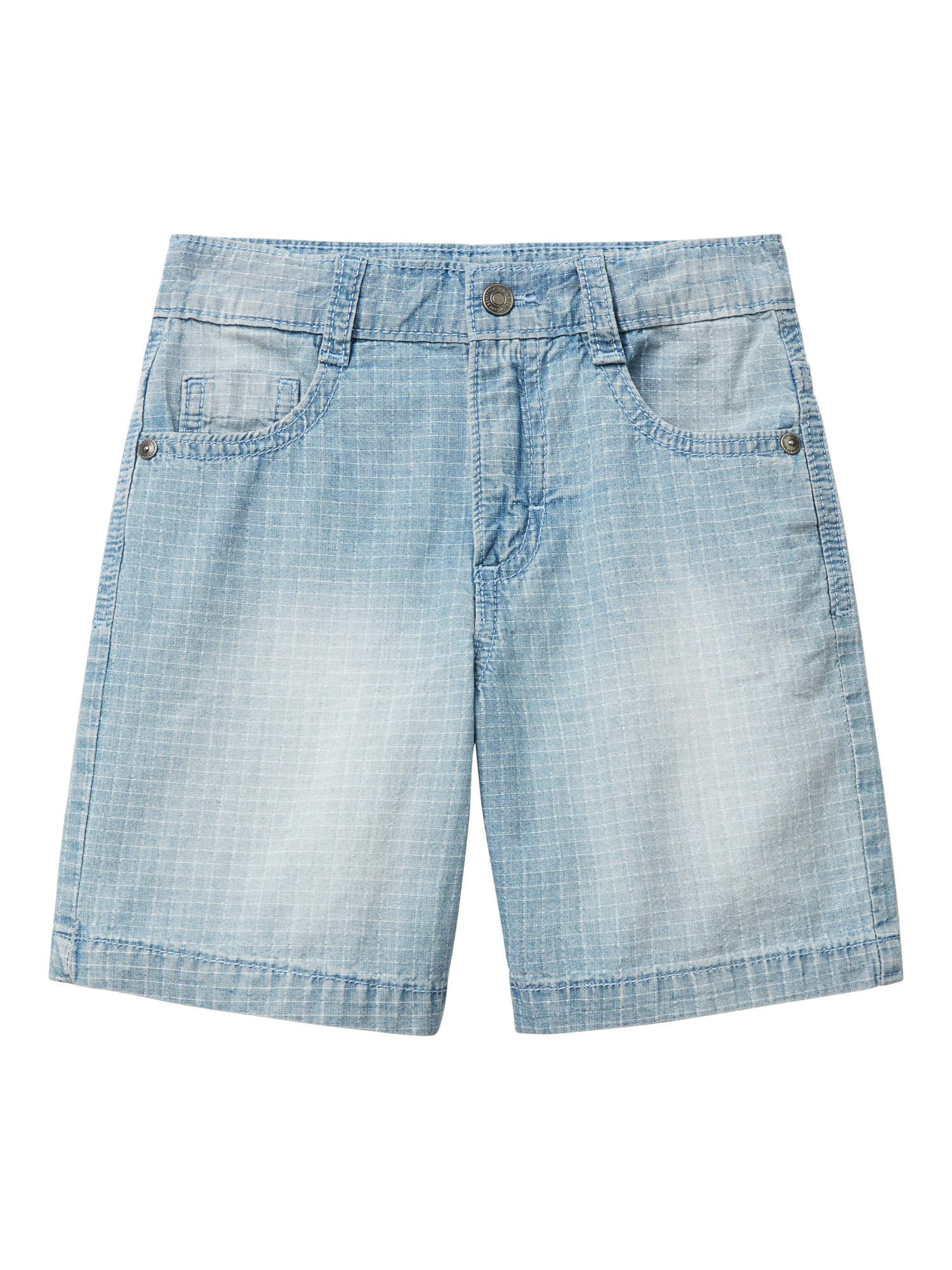Product image 1 of 3, which shows Benetton Kids' Denim Checked Bermuda Shorts, Sky Blue, 3-4 years