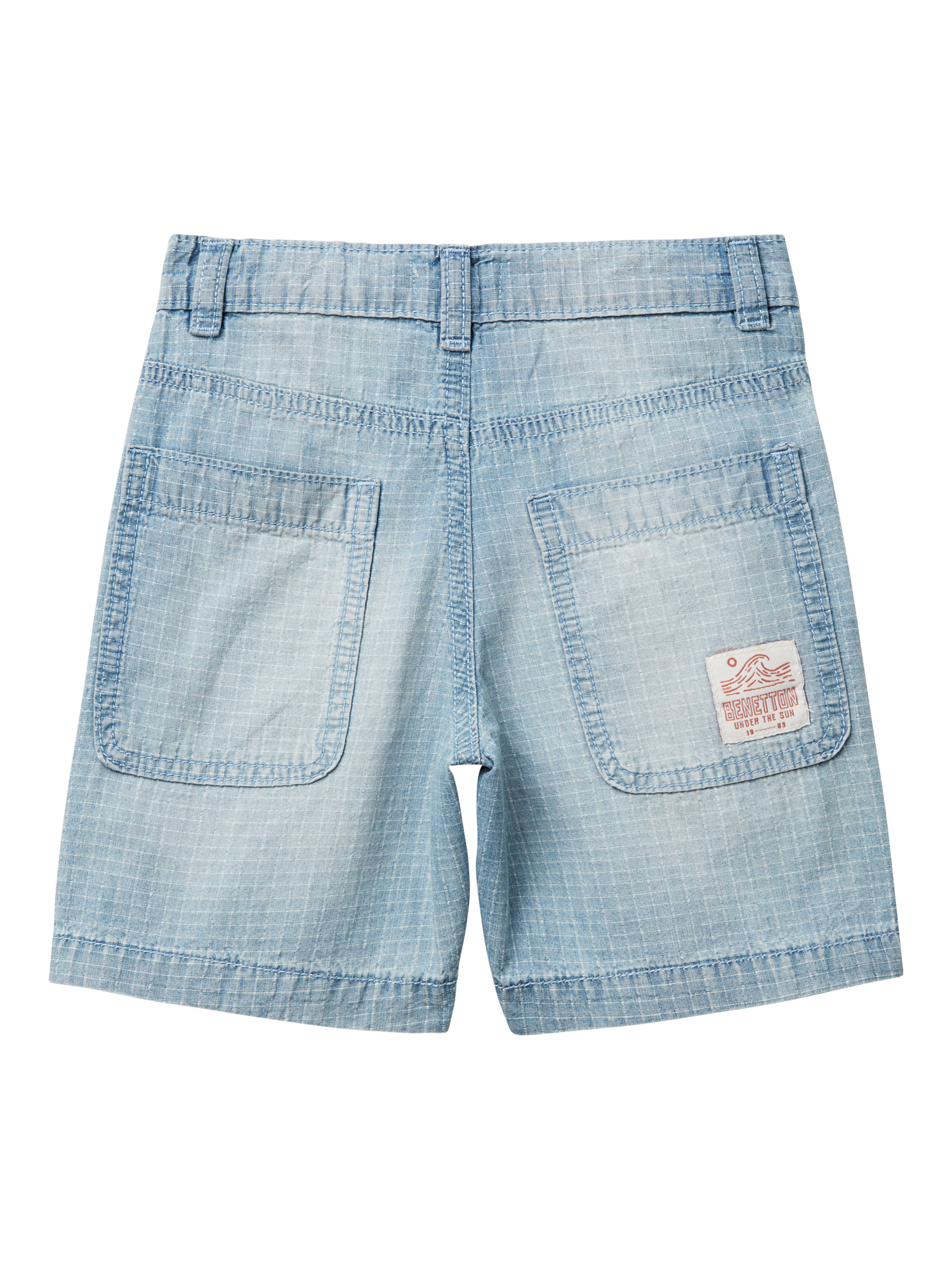 Product image 2 of 3, which shows Benetton Kids' Denim Checked Bermuda Shorts, Sky Blue, 3-4 years