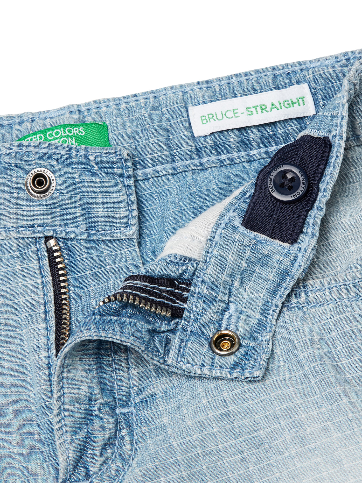 Product image 3 of 3, which shows Benetton Kids' Denim Checked Bermuda Shorts, Sky Blue, 3-4 years