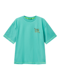 Benetton Kids' Cotton Graphic Print T-Shirt, Teal Green