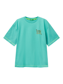 Benetton Kids' Cotton Graphic Print T-Shirt, Teal Green, Teal Green