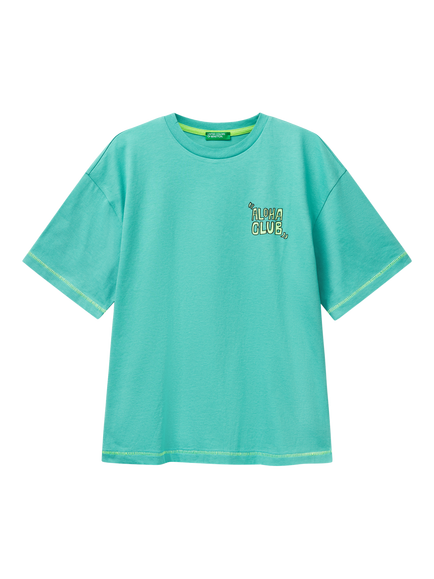 Benetton Kids' Cotton Graphic Print T-Shirt, Teal Green, Teal Green