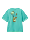 Benetton Kids' Cotton Graphic Print T-Shirt, Teal Green