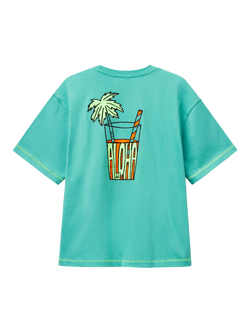 Benetton Kids' Cotton Graphic Print T-Shirt, Teal Green - view 2, Teal Green