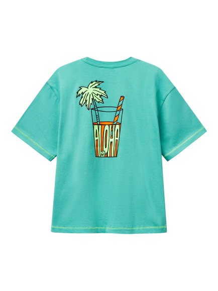 Benetton Kids' Cotton Graphic Print T-Shirt, Teal Green - view 2, Teal Green