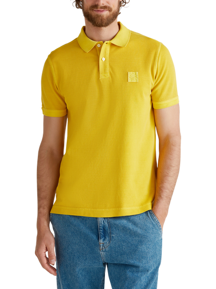 Benetton Cotton Regular Fit Short Sleeve Piqué Polo Shirt, Gold