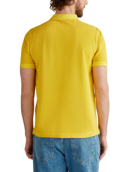 Benetton Cotton Regular Fit Short Sleeve Piqué Polo Shirt - view 2, Gold