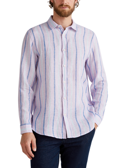 Benetton Linen Regular Fit Stripe Shirt, Multi, Multi