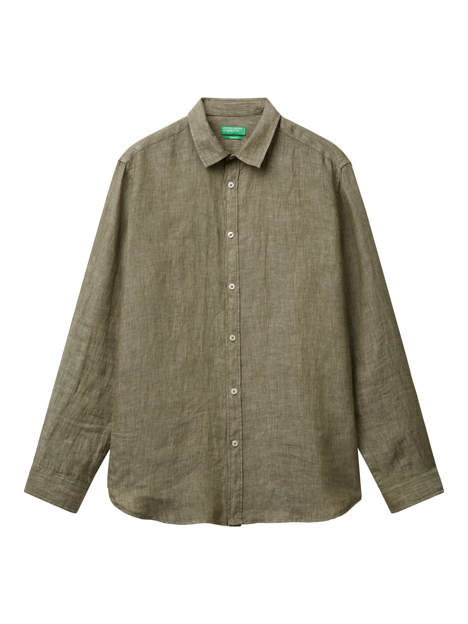Product image 3 of 4, which shows Benetton Regular Fit Linen Shirt, Dark Military Green, S