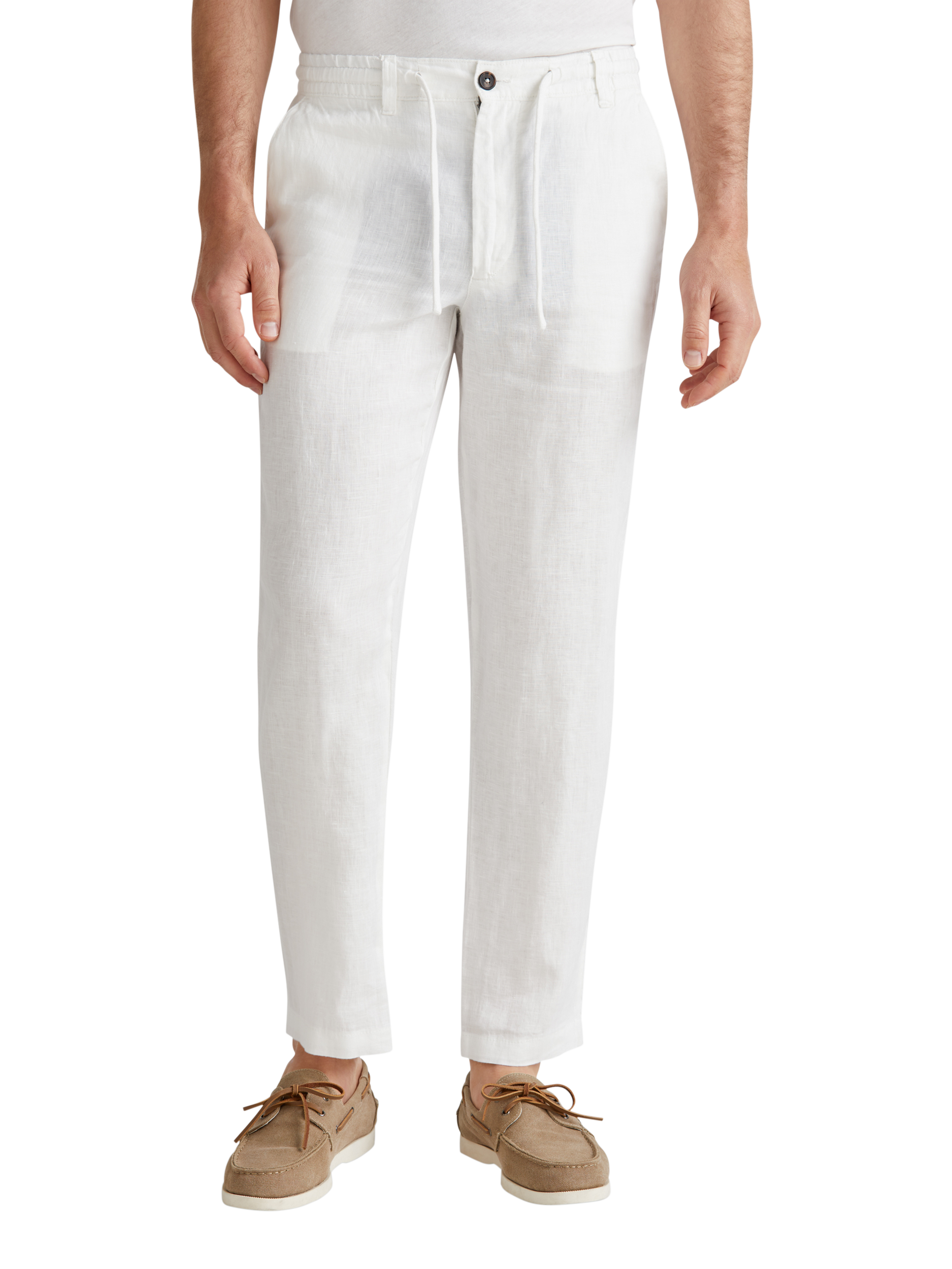 Product image 1 of 5, which shows Benetton Drawstring Linen Joggers, Off White, 38R