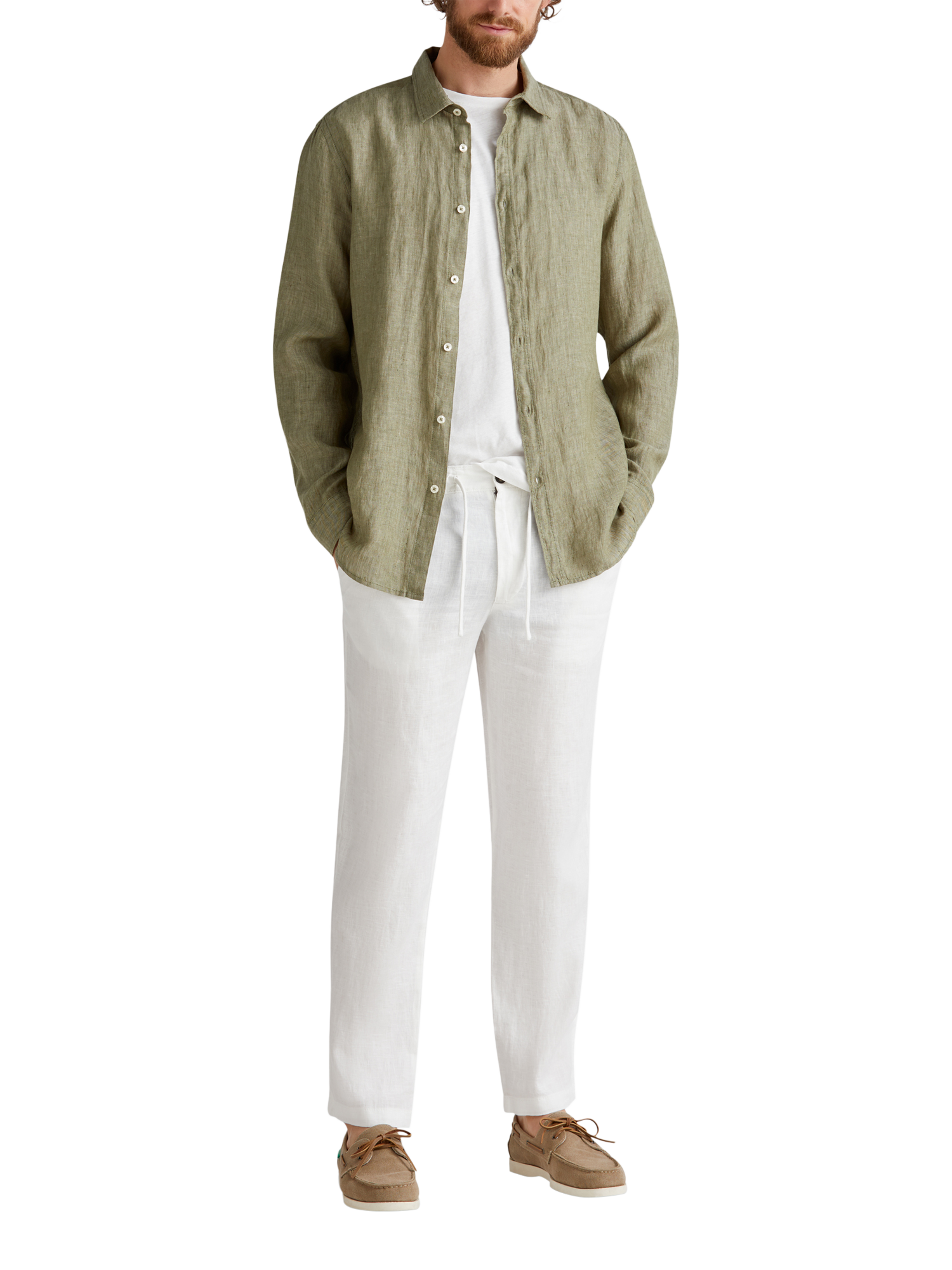 Product image 3 of 5, which shows Benetton Drawstring Linen Joggers, Off White, 38R