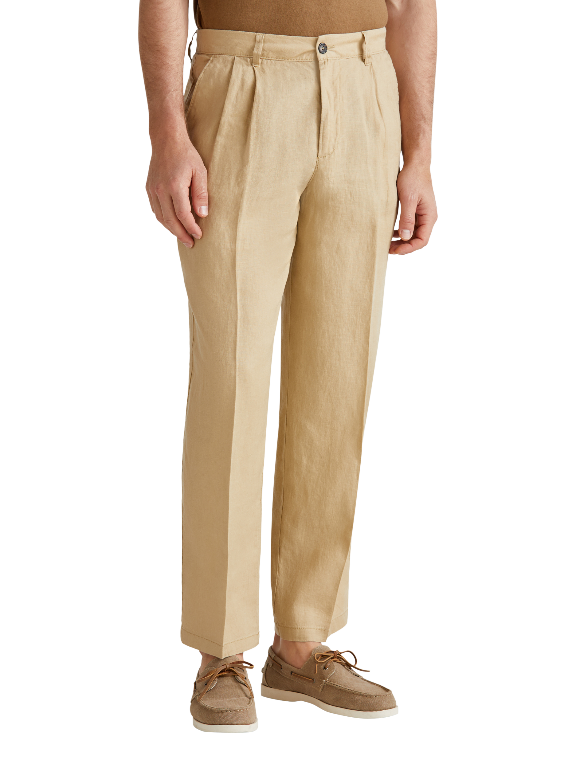 Product image 1 of 5, which shows Benetton Linen Double Front Pleat Chinos, Beige, 36R