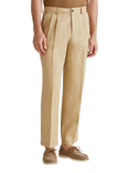 Benetton Linen Double Front Pleat Chinos, Beige