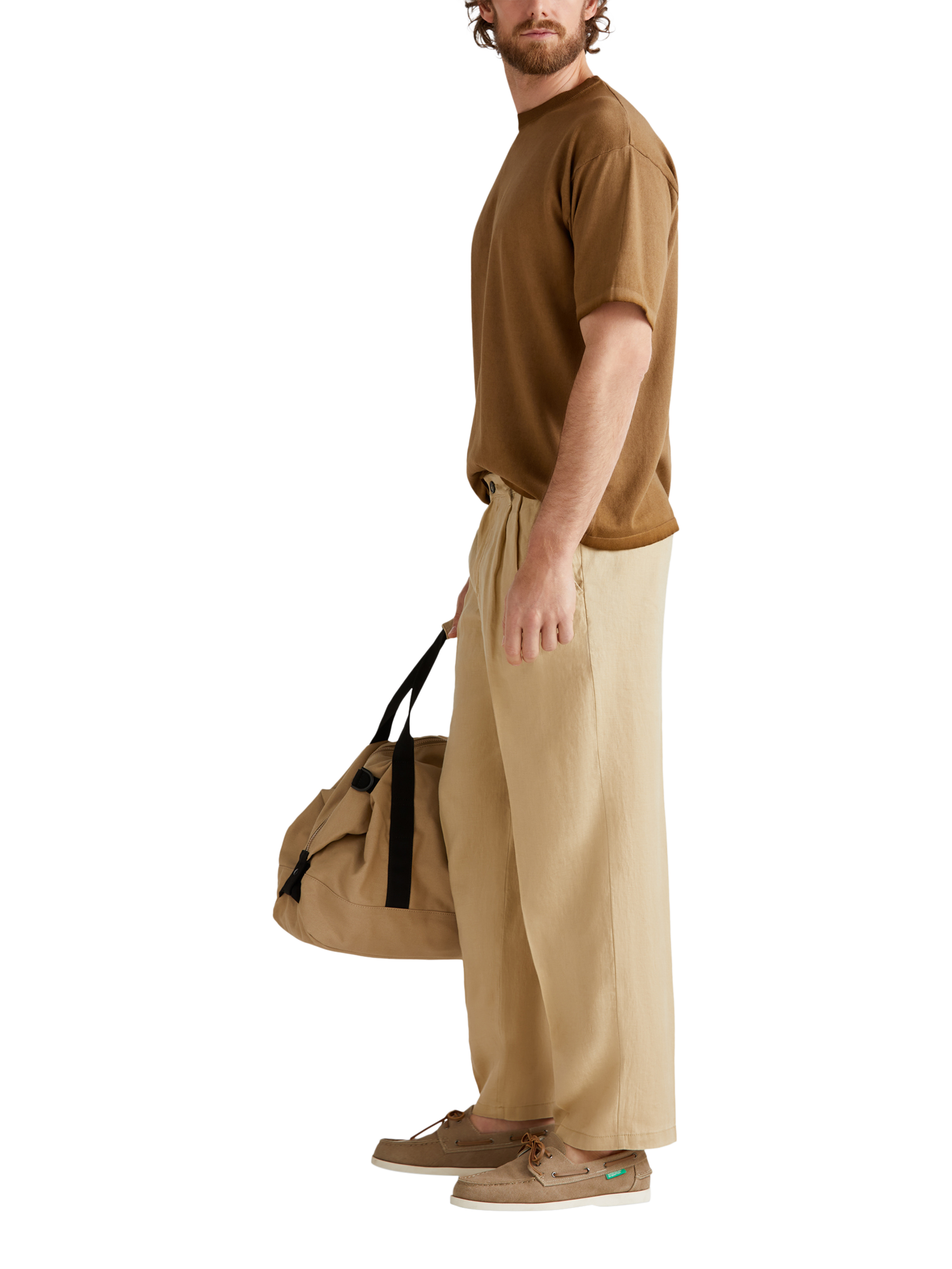 Product image 3 of 5, which shows Benetton Linen Double Front Pleat Chinos, Beige, 36R