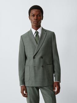 John Lewis Herringbone Wool Double Breasted Slim Fit Suit Jacket, Green, Green