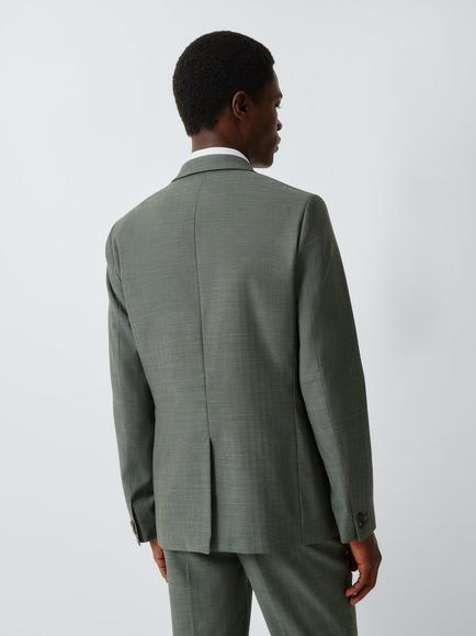 John Lewis Herringbone Wool Double Breasted Slim Fit Suit Jacket, Green - view 2, Green