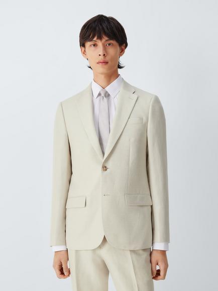 John Lewis Herringbone Slim Fit Wool Single Breasted Suit Jacket, Ecru, Ecru