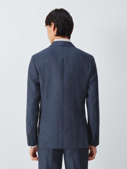 John Lewis Double Breasted Regular Fit Striped Linen Suit Jacket, Navy Stripe - view 2, Navy Stripe