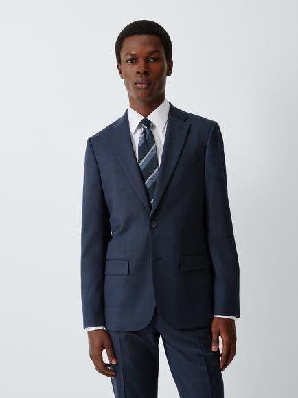 John Lewis Prince of Wales Check Slim Fit Wool Suit Jacket, Navy Check, Navy Check