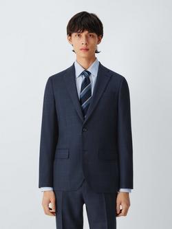 John Lewis Windowpane Check Wool Regular Fit Suit Jacket, Blue Check, Blue Check