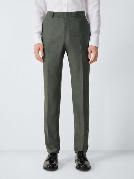John Lewis Herringbone Wool Slim Fit Suit Trousers, Green, Green