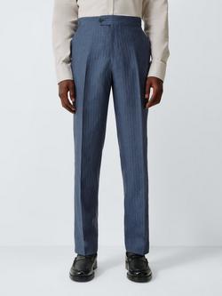 John Lewis Pinstripe Linen Suit Regular Fit Trousers, Navy Stripe, Navy Stripe