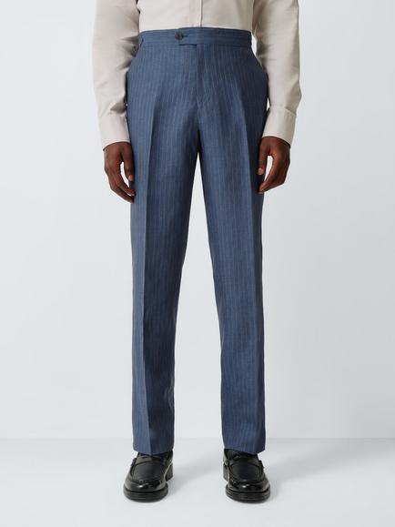 John Lewis Pinstripe Linen Suit Regular Fit Trousers, Navy Stripe, Navy Stripe