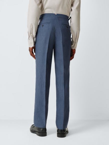 John Lewis Pinstripe Linen Suit Regular Fit Trousers, Navy Stripe - view 2, Navy Stripe