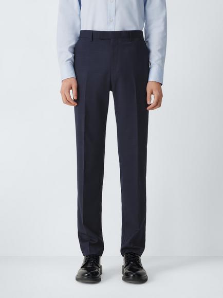 John Lewis Prince of Wales Check Wool Slim Fit Suit Trousers, Navy Check, Navy Check