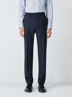 John Lewis Windowpane Check Wool Regular Fit Suit Trousers, Blue Check, Blue Check