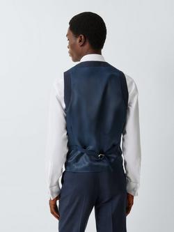 John Lewis Prince of Wales Check Slim Fit Wool Double Breasted Suit Waistcoat, Navy Check - view 2, Navy Check