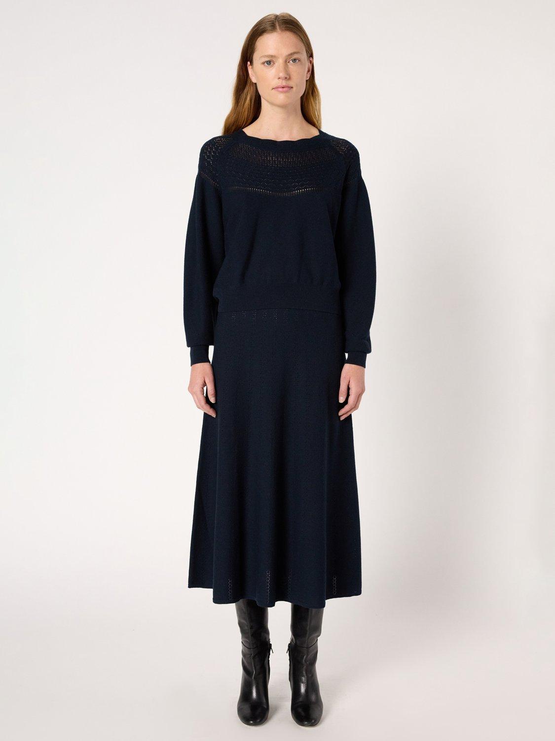 Product image 2 of 6, which shows Gerard Darel Eleo Pointelle Yoke Jumper, Navy, 8