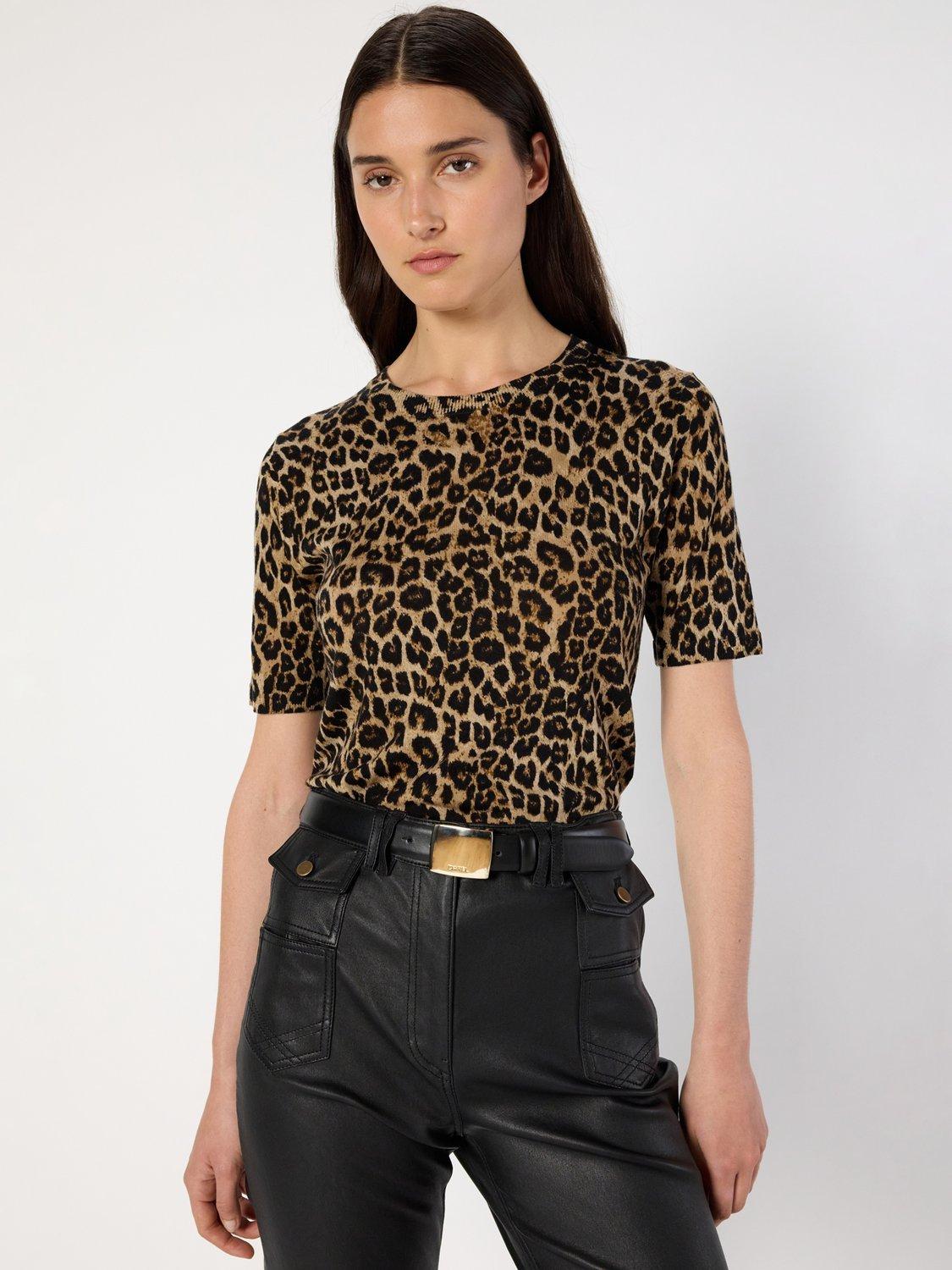 Product image 1 of 6, which shows Gerard Darel Eli Leopard Print Pure Wool Top, Brown/Multi, 6