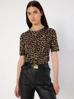 Gerard Darel Eli Leopard Print Pure Wool Top, Brown/Multi, Brown/Multi