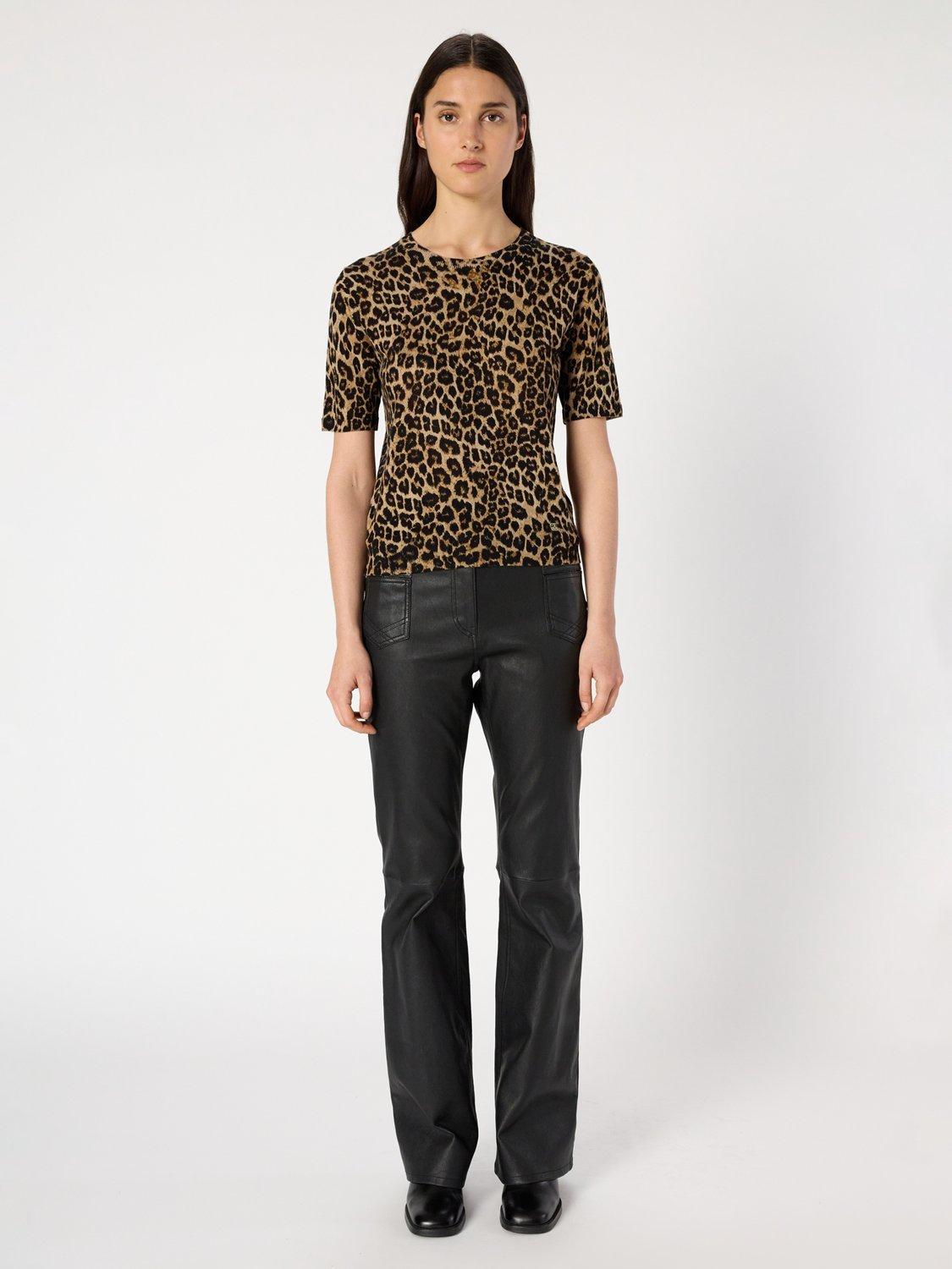 Product image 2 of 6, which shows Gerard Darel Eli Leopard Print Pure Wool Top, Brown/Multi, 6