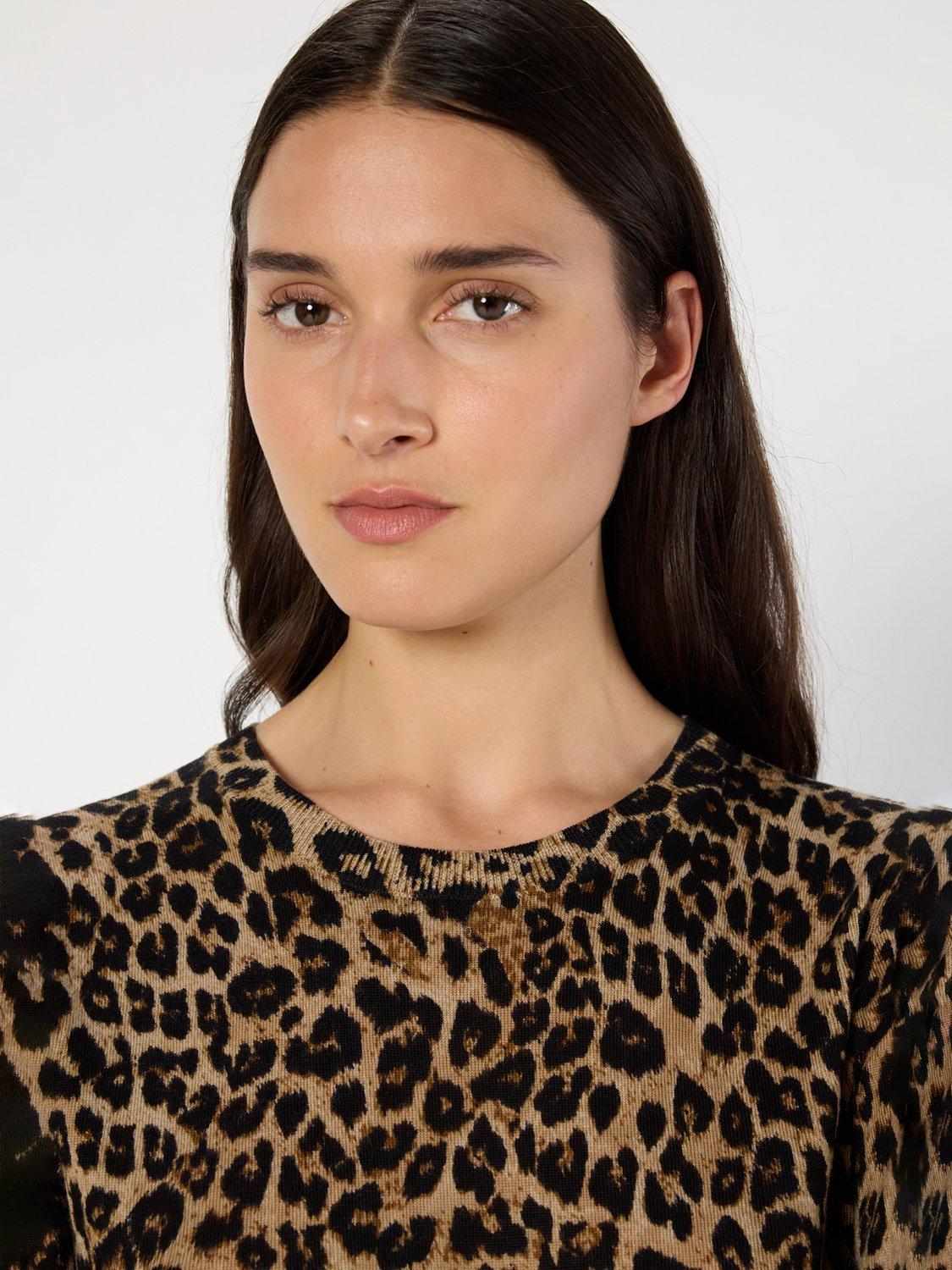 Product image 6 of 6, which shows Gerard Darel Eli Leopard Print Pure Wool Top, Brown/Multi, 6