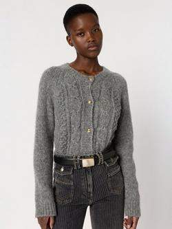 Gerard Darel Eliane Cable Knit Wool Rich Cardigan, Grey, Grey