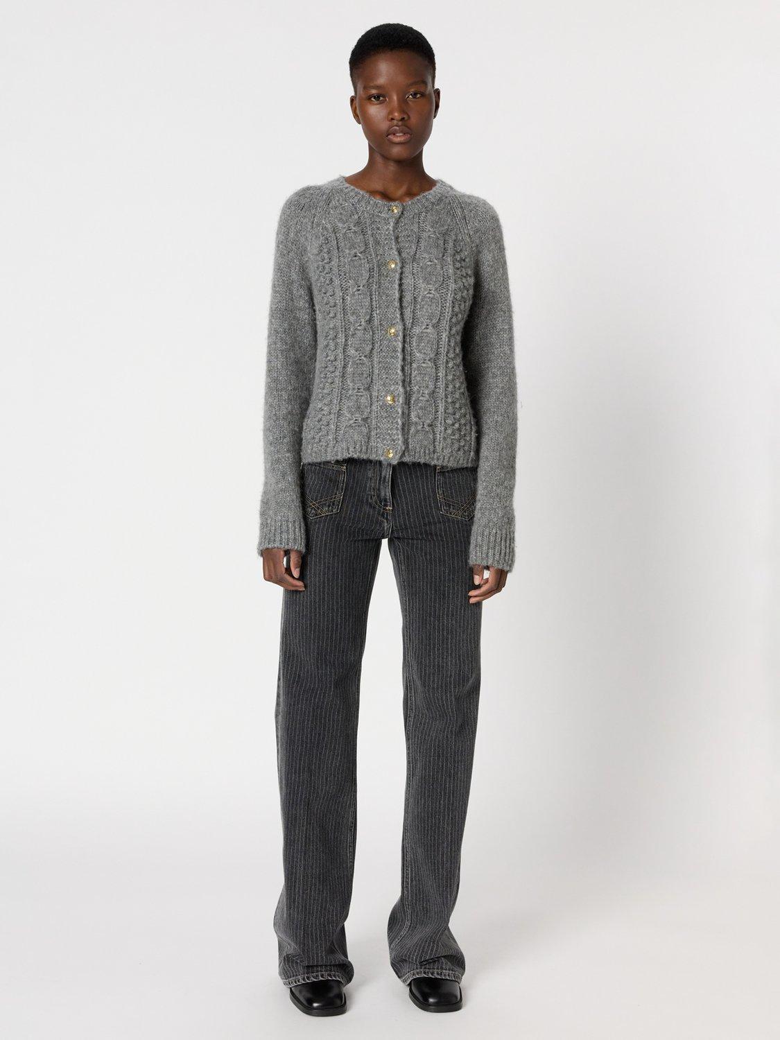 Product image 2 of 6, which shows Gerard Darel Eliane Cable Knit Wool Rich Cardigan, Grey, 10