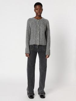 Gerard Darel Eliane Cable Knit Wool Rich Cardigan, Grey - view 2, Grey