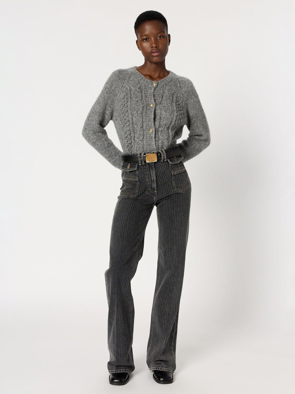 Product image 5 of 6, which shows Gerard Darel Eliane Cable Knit Wool Rich Cardigan, Grey, 10