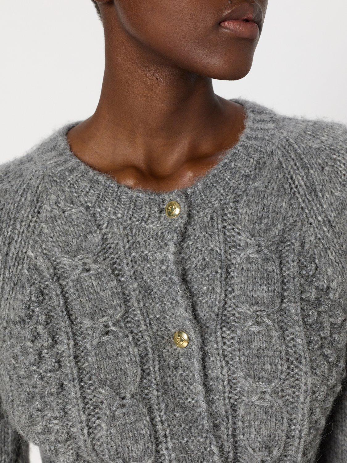 Product image 6 of 6, which shows Gerard Darel Eliane Cable Knit Wool Rich Cardigan, Grey, 10