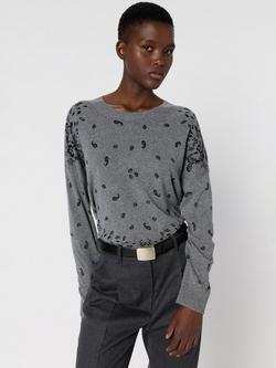 Gerard Darel Eliette Paisley Pure Cashmere Jumper, Grey, Grey