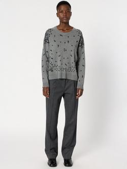 Gerard Darel Eliette Paisley Pure Cashmere Jumper, Grey - view 2, Grey