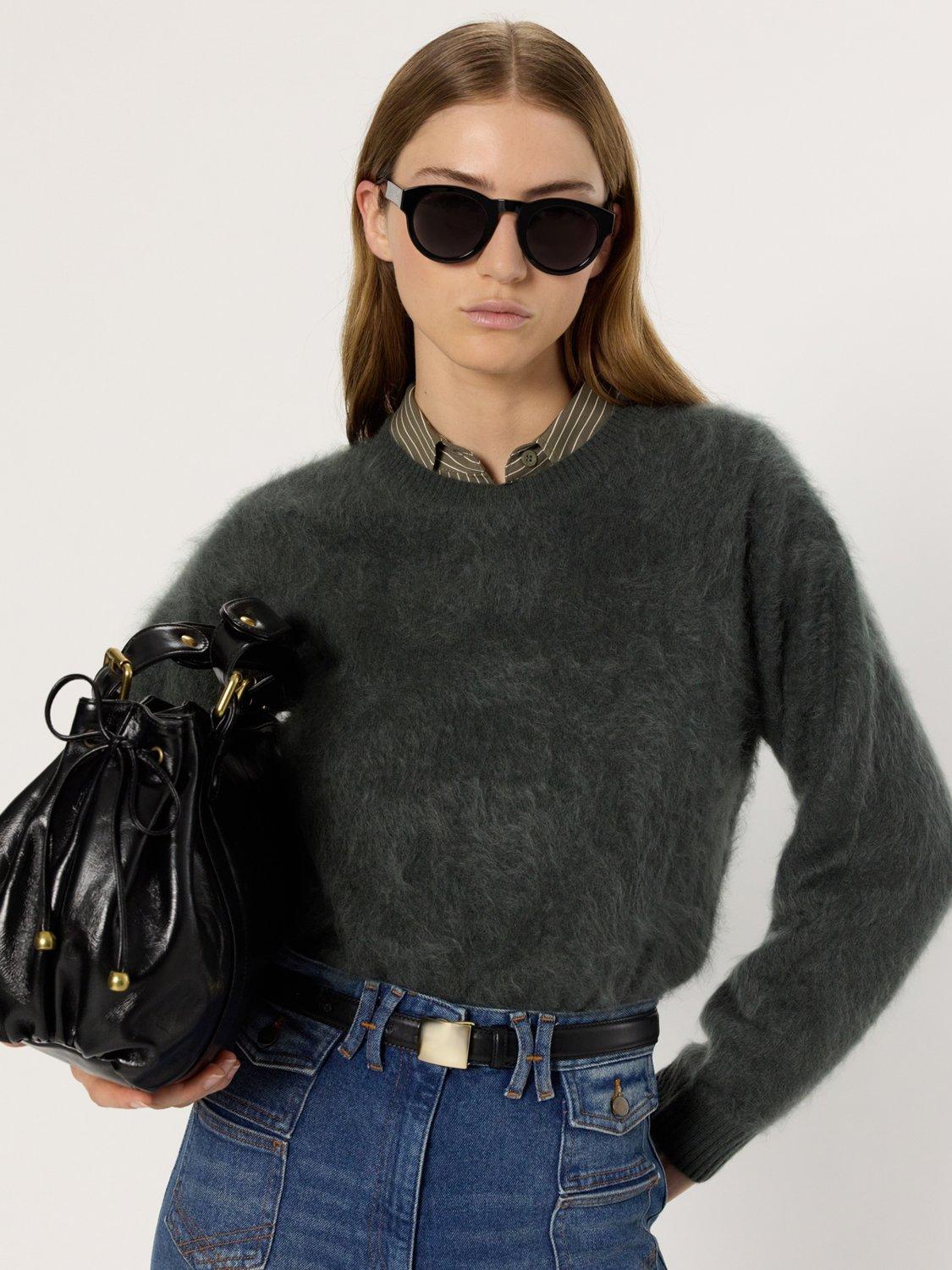 Product image 4 of 5, which shows Gerard Darel Elina Crew Neck Cashmere Cardigan, Khaki, 8