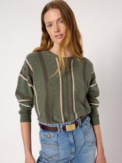 Gerard Darel Elise Stripe Pure Cashmere Jumper, Khaki, Khaki