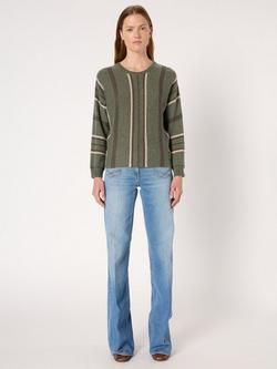 Gerard Darel Elise Stripe Pure Cashmere Jumper, Khaki - view 2, Khaki